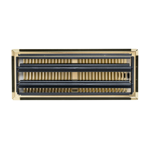 4"x12" Polished Brass Steel Floor Register, Walkable Heavy-Duty Contemporary Louvered Vent Cover with Damper