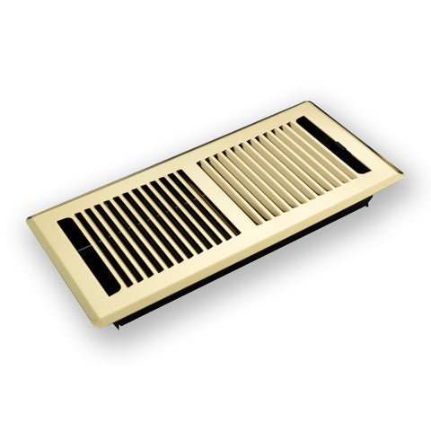 4"x12" Polished Brass Steel Floor Register, Walkable Heavy-Duty Contemporary Louvered Vent Cover with Damper