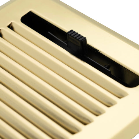 4"x12" Polished Brass Steel Floor Register, Walkable Heavy-Duty Contemporary Louvered Vent Cover with Damper