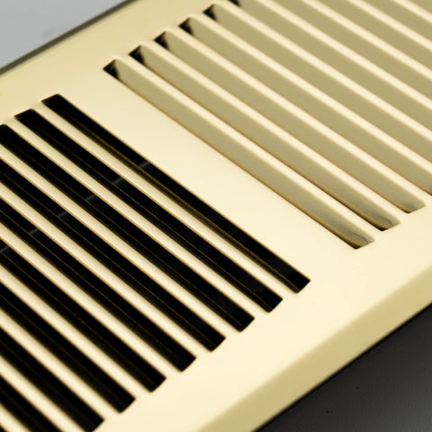 4"x12" Polished Brass Steel Floor Register, Walkable Heavy-Duty Contemporary Louvered Vent Cover with Damper