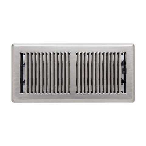 4"x10" Satin Nickel Steel Floor Register, Walkable Heavy-Duty Contemporary Louvered Vent Cover with Damper