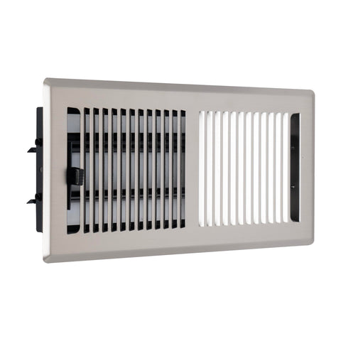 4"x10" Satin Nickel Steel Floor Register, Walkable Heavy-Duty Contemporary Louvered Vent Cover with Damper