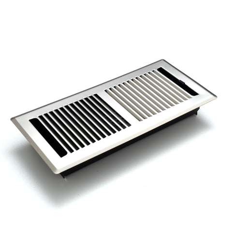 4"x10" Satin Nickel Steel Floor Register, Walkable Heavy-Duty Contemporary Louvered Vent Cover with Damper
