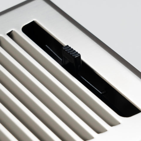 4"x10" Satin Nickel Steel Floor Register, Walkable Heavy-Duty Contemporary Louvered Vent Cover with Damper