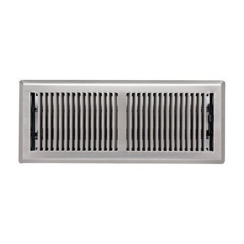 4"x12" Satin Nickel Steel Floor Register, Walkable Heavy-Duty Contemporary Louvered Vent Cover with Damper