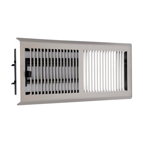 4"x12" Satin Nickel Steel Floor Register, Walkable Heavy-Duty Contemporary Louvered Vent Cover with Damper