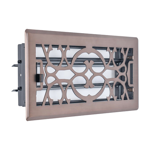 4"x12" Bronze Steel Floor Register, Walkable Heavy-Duty Victorian Vent Cover with Damper