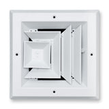 6"x6" 3-Way White Aluminum Square Ceiling Diffuser, Rust-Proof Ceiling Supply Grille