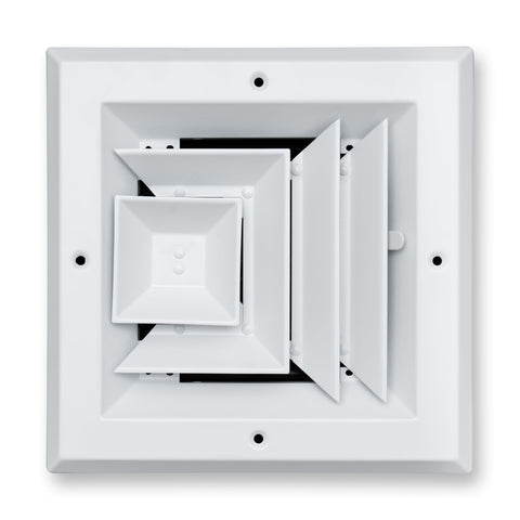 6"x6" 3-Way White Aluminum Square Ceiling Diffuser, Rust-Proof Ceiling Supply Grille