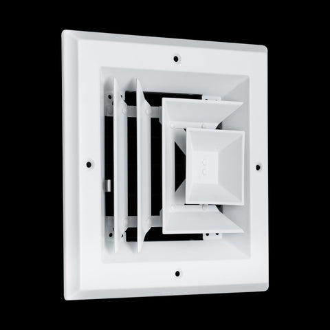 6"x6" 3-Way White Aluminum Square Ceiling Diffuser, Rust-Proof Ceiling Supply Grille