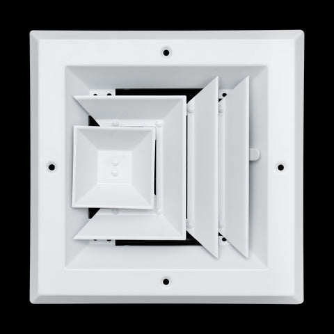 6"x6" 3-Way White Aluminum Square Ceiling Diffuser, Rust-Proof Ceiling Supply Grille