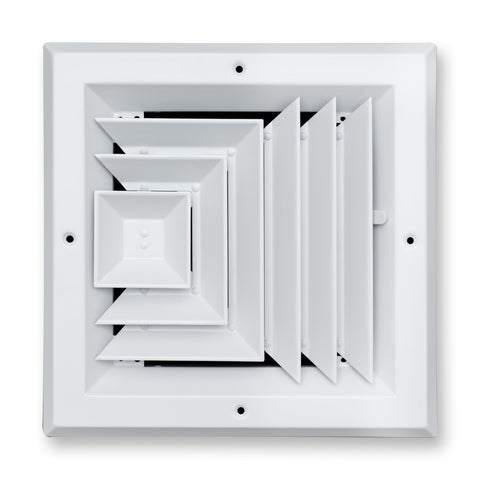 8"x8" 3-Way White Aluminum Square Ceiling Diffuser, Rust-Proof Ceiling Supply Grille