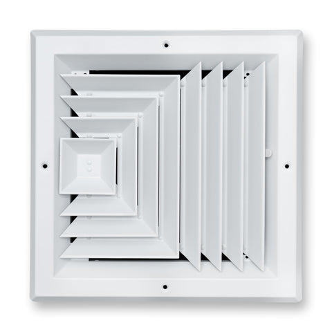 10"x10" 3-Way White Aluminum Square Ceiling Diffuser, Rust-Proof Ceiling Supply Grille