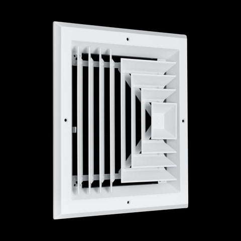 10"x10" 3-Way White Aluminum Square Ceiling Diffuser, Rust-Proof Ceiling Supply Grille