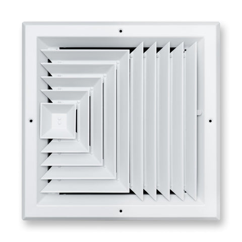 12"x12" 3-Way White Aluminum Square Ceiling Diffuser, Rust-Proof Ceiling Supply Grille