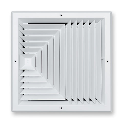 14"x14" 3-Way White Aluminum Square Ceiling Diffuser, Rust-Proof Ceiling Supply Grille