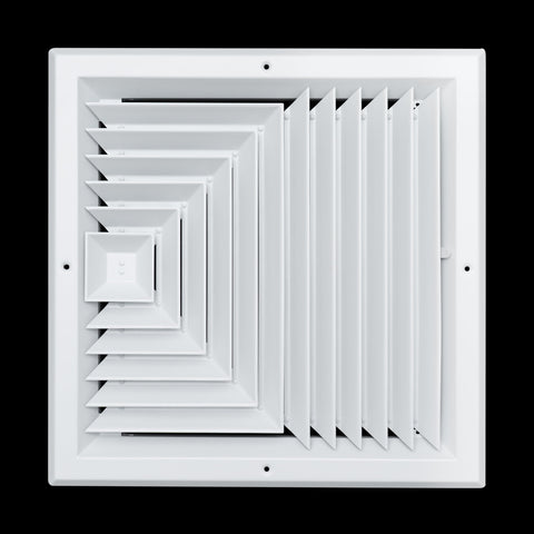 14"x14" 3-Way White Aluminum Square Ceiling Diffuser, Rust-Proof Ceiling Supply Grille