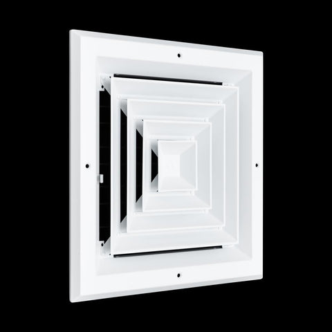 10"x10" 4-Way White Aluminum Square Ceiling Diffuser, Rust-Proof Ceiling Supply Grille