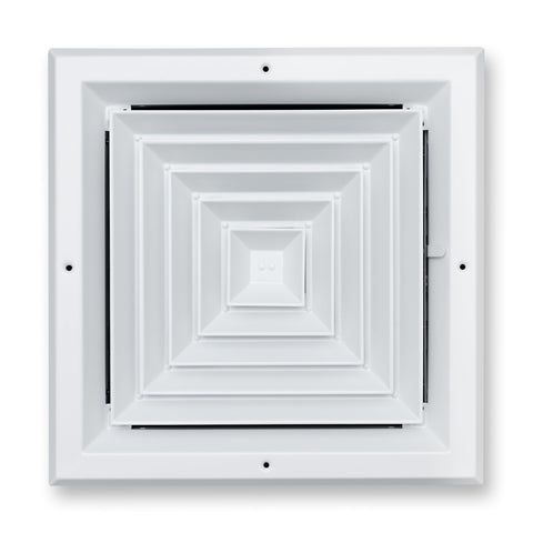 12"x12" 4-Way White Aluminum Square Ceiling Diffuser, Rust-Proof Ceiling Supply Grille