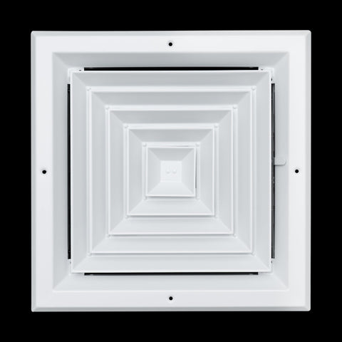 12"x12" 4-Way White Aluminum Square Ceiling Diffuser, Rust-Proof Ceiling Supply Grille