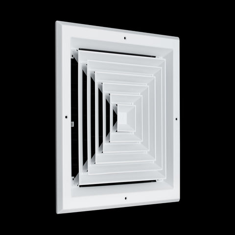 14"x14" 4-Way White Aluminum Square Ceiling Diffuser, Rust-Proof Ceiling Supply Grille