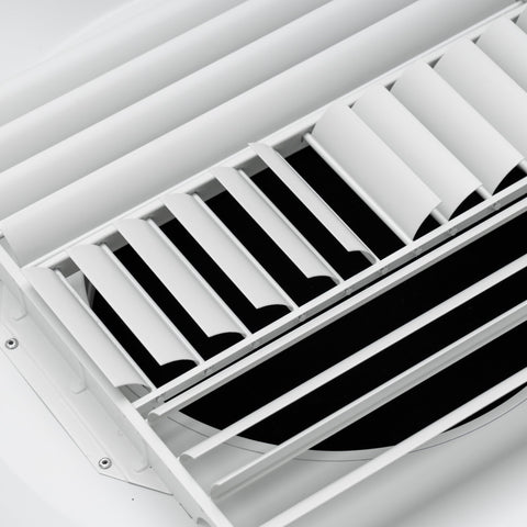 Fits 24"x24" White Steel T-Bar Drop Ceiling Grid, 2x2 Lay-In Perforated Face Adjustable Air Supply Diffuser, 8" Round Neck