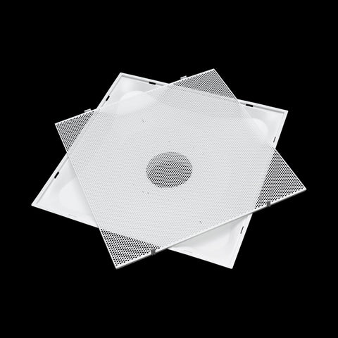 Fits 24"x24" White Steel T-Bar Drop Ceiling Grid, 2x2 Lay-In Perforated Face Fixed Return Air Grille, 10" Round Neck