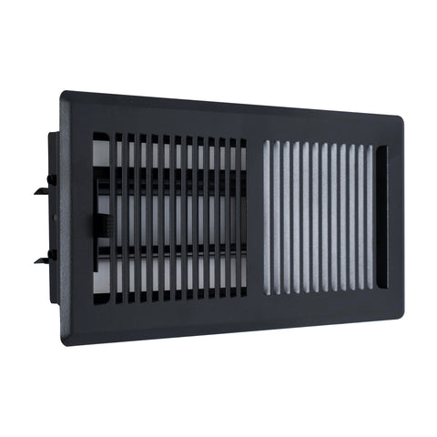 4"x10" Matte Black Steel Floor Register, Walkable Heavy-Duty Contemporary Louvered Vent Cover with Damper