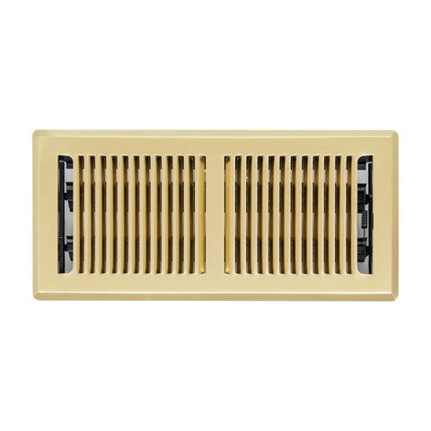 4"x10" Polished Brass Steel Floor Register, Walkable Heavy-Duty Contemporary Louvered Vent Cover with Damper