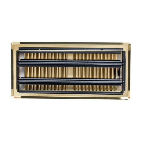 4"x10" Polished Brass Steel Floor Register, Walkable Heavy-Duty Contemporary Louvered Vent Cover with Damper