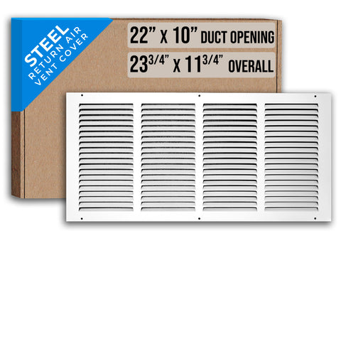 22"x10" White Steel Return Air Grille, High-Airflow HVAC Cold Air Intake for Wall & Ceiling