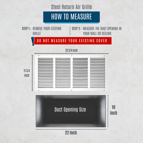 22"x10" White Steel Return Air Grille, High-Airflow HVAC Cold Air Intake for Wall & Ceiling