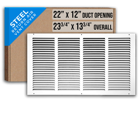 22"x12" White Steel Return Air Grille, High-Airflow HVAC Cold Air Intake for Wall & Ceiling