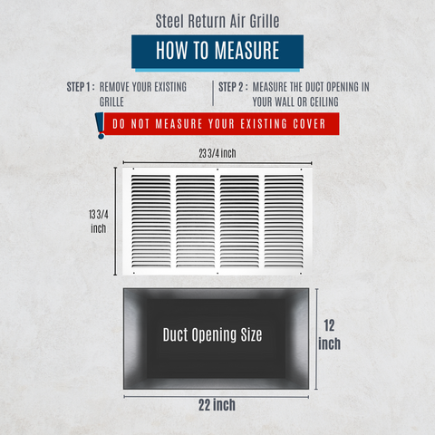 22"x12" White Steel Return Air Grille, High-Airflow HVAC Cold Air Intake for Wall & Ceiling