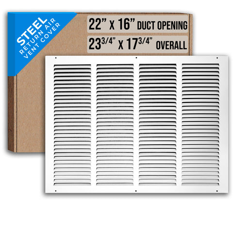 22"x16" White Steel Return Air Grille, High-Airflow HVAC Cold Air Intake for Wall & Ceiling
