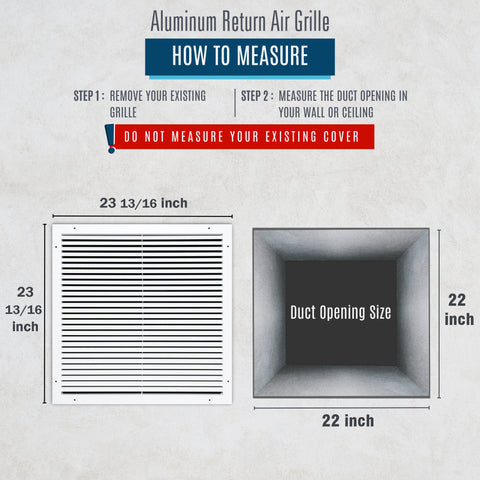 22"x22" White Aluminum Rust-Free Return Air Grille, High-Airflow HVAC Cold Air Intake for Wall & Ceiling