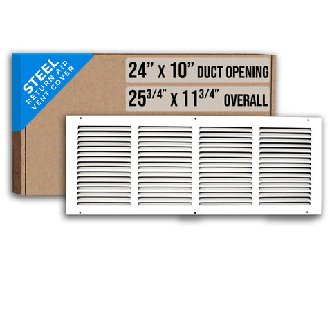 24"x10" White Steel Return Air Grille, High-Airflow HVAC Cold Air Intake for Wall & Ceiling