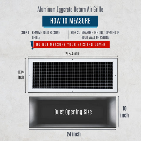 24"x10" White Aluminum Eggcrate Return Air Grille, Low-Noise High-Airflow Rust-Proof Vent Cover