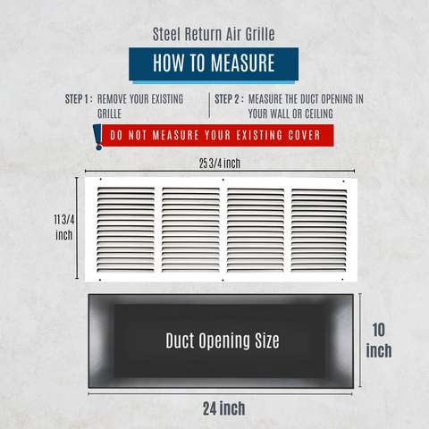 24"x10" White Steel Return Air Grille, High-Airflow HVAC Cold Air Intake for Wall & Ceiling