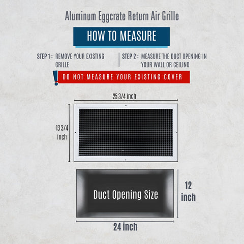 24"x12" White Aluminum Eggcrate Return Air Grille, Low-Noise High-Airflow Rust-Proof Vent Cover