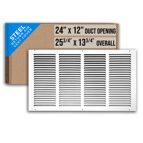 24"x12" White Steel Return Air Grille, High-Airflow HVAC Cold Air Intake for Wall & Ceiling