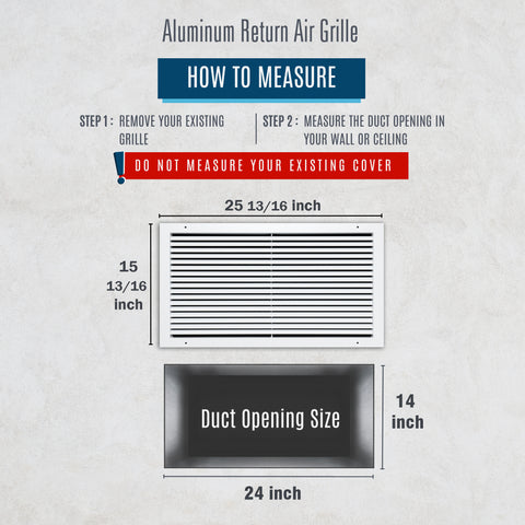 24"x14" White Aluminum Rust-Free Return Air Grille, High-Airflow HVAC Cold Air Intake for Wall & Ceiling