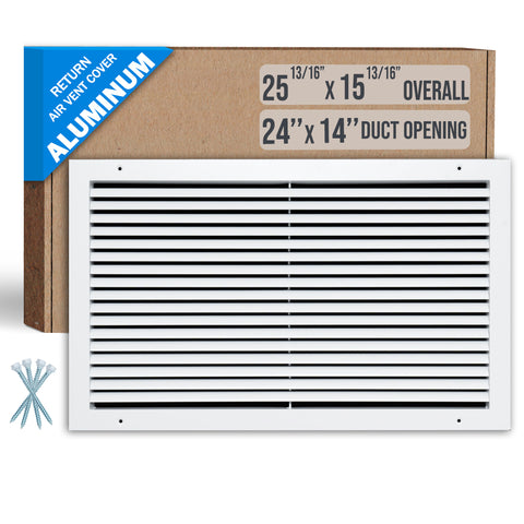 24"x14" White Aluminum Rust-Free Return Air Grille, High-Airflow HVAC Cold Air Intake for Wall & Ceiling