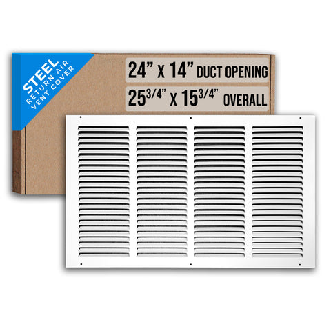 24"x14" White Steel Return Air Grille, High-Airflow HVAC Cold Air Intake for Wall & Ceiling