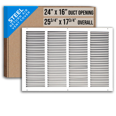 24"x16" White Steel Return Air Grille, High-Airflow HVAC Cold Air Intake for Wall & Ceiling
