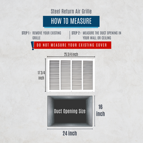 24"x16" White Steel Return Air Grille, High-Airflow HVAC Cold Air Intake for Wall & Ceiling