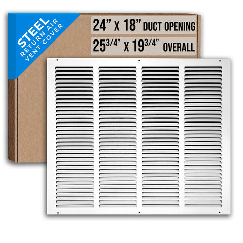 24"x18" White Steel Return Air Grille, High-Airflow HVAC Cold Air Intake for Wall & Ceiling