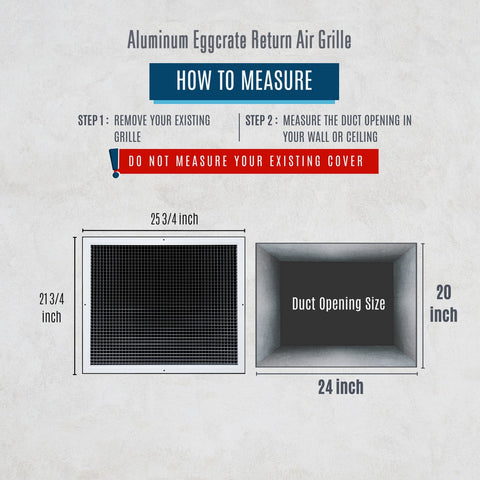 24"x20" White Aluminum Eggcrate Return Air Grille, Low-Noise High-Airflow Rust-Proof Vent Cover