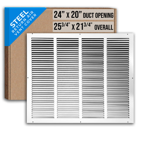 24"x20" White Steel Return Air Grille, High-Airflow HVAC Cold Air Intake for Wall & Ceiling