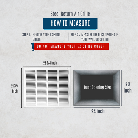 24"x20" White Steel Return Air Grille, High-Airflow HVAC Cold Air Intake for Wall & Ceiling